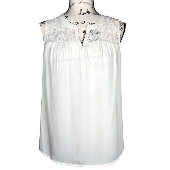 DR2 Tops - DR2 Daniel Rainn Sz S Sleeveless Sweetheart Sheer Top Blouse Lace V-Neck White